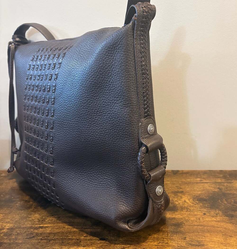 Brighton Brown Leather Shoulder Tote Bag Woven Braided Front - Picture 3 of 15